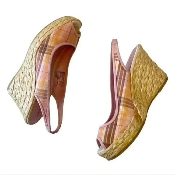Montego Bay Club Wedge Sandals Slingback Platform Espadrilles Pink Plaid 7.5 - Picture 12 of 14